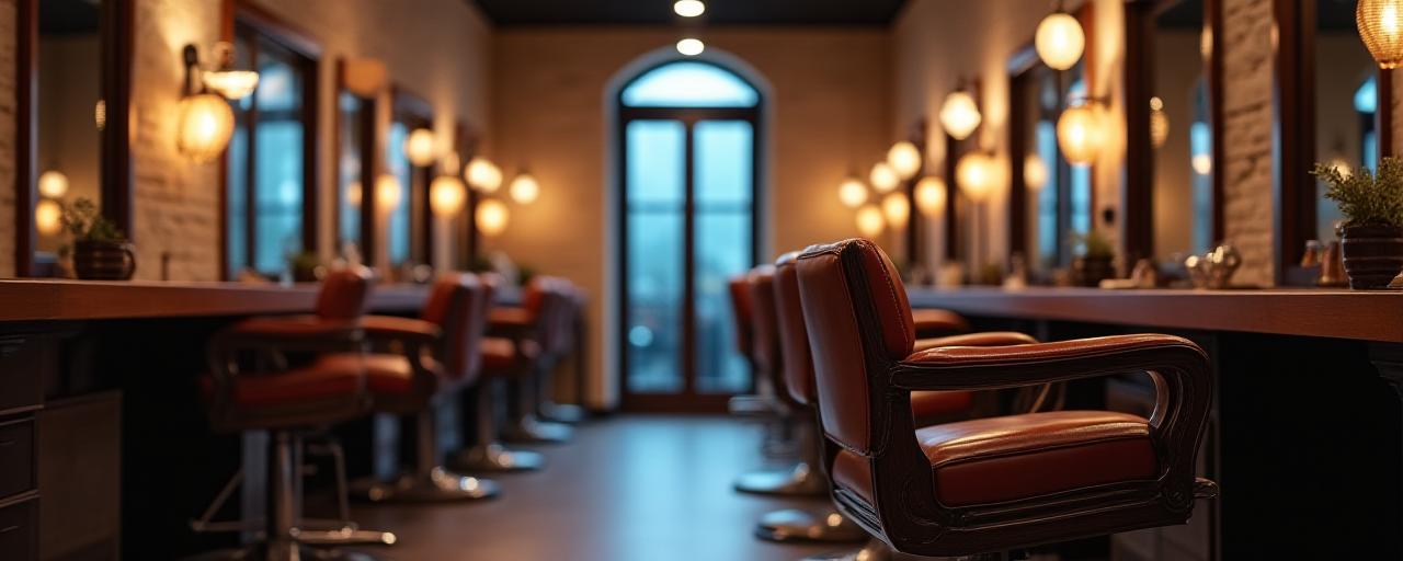 L'intérieur raffiné du salon ThreadCut à Paris avec ses fauteuils en cuir vintage et éclairage tamisé